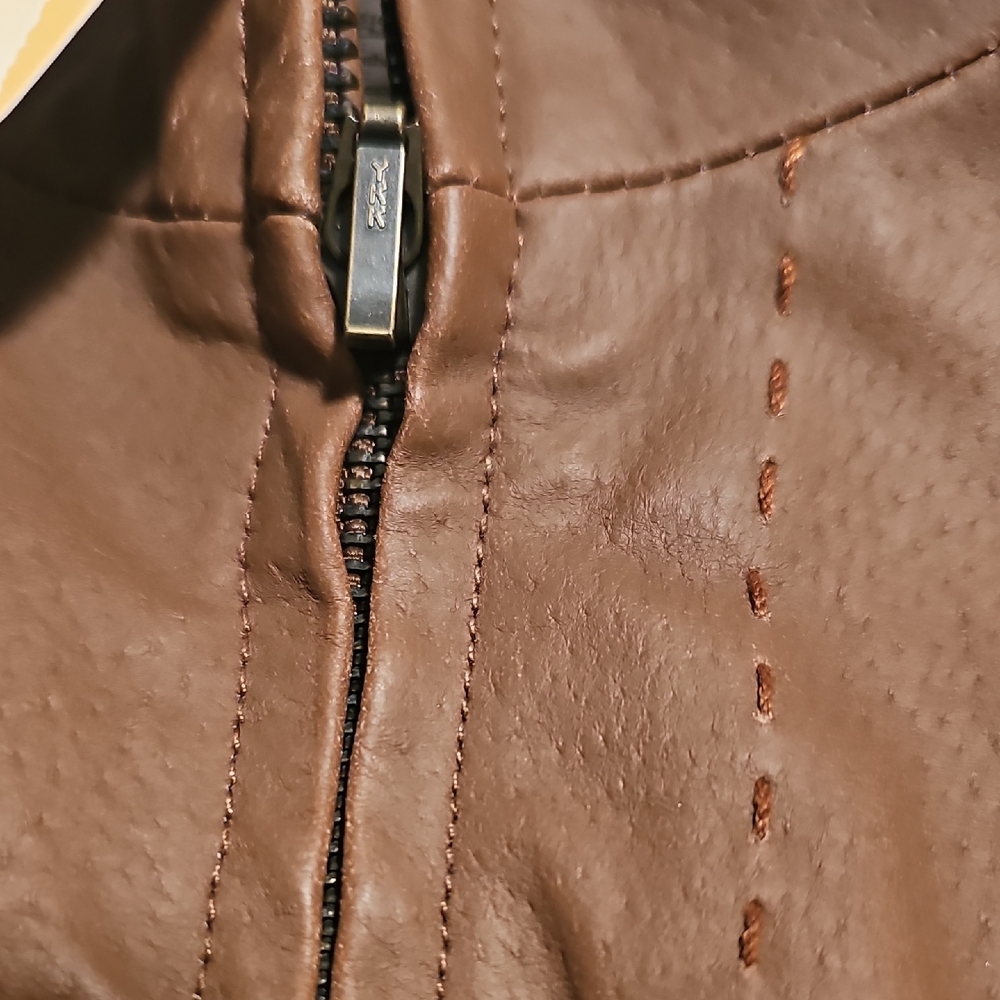 Coldwater Creek Tan Leather Jacket Womans Large - Picture 2 of 15